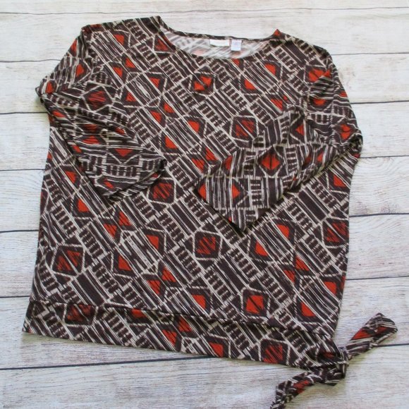 *2/$30* Chico's Brown Orange Print Blouse - Picture 1 of 6